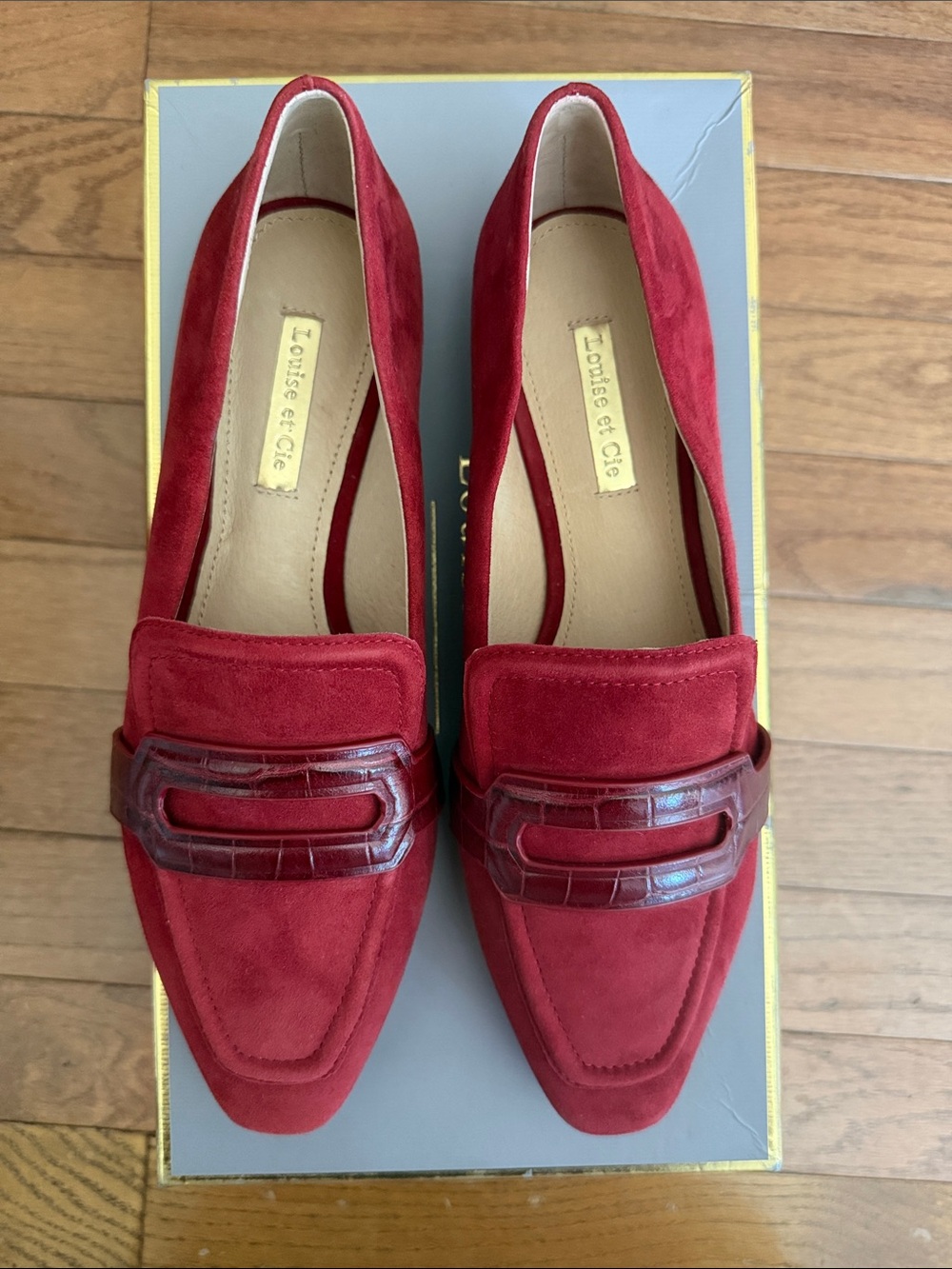 Louise et Cie Red Suede Pointed-Toe Loafers with Decorative Strap